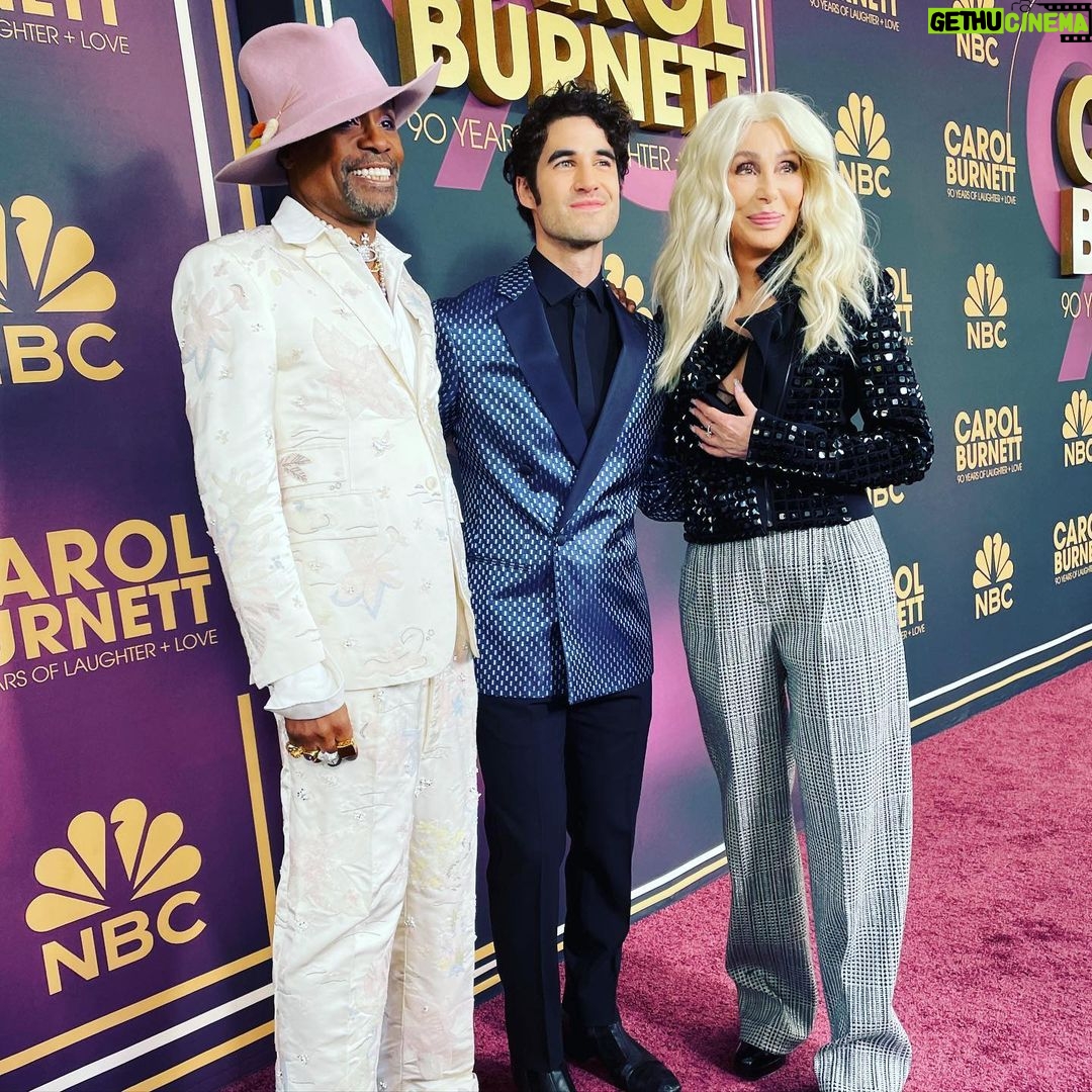 Darren Criss Instagram - Happy 90th bday, Carol! Paying tribute to your extraordinary career for tonight’s TV special alongside so many incredible people was an honor and inspiration, as well as one of the coolest things I’ve ever been able to take part in. You are, indisputably, G.O.A.T. status! Meanwhile, I did my damnedest to maintain the integrity of Sondheim’s original scansion and rhyme scheme for “Side By Side…” in a little duet number I rewrote for Carol entitled “Burnett’s Duets” that I got to perform with the great @suttonlenore . … Like I said- one of the COOLEST things. Check it out tonight, Wednesday 8/7c on NBC and streaming on Peacock! #carolburnett90 #carolburnett90yearsoflaughterlove