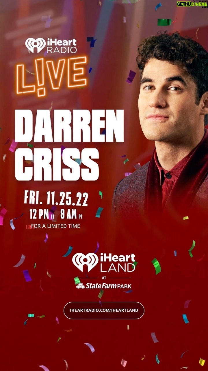 Darren Criss Instagram - Grab some leftovers and come join me at my @iheartradio LIVE inside #iHeartLand starting at 12pm ET. Can’t wait to perform some holiday songs for you from A Very Darren Crissmas! Watch inside @StateFarm Park at iHeartRadio.com/iheartland! #iHeartDarrenCriss (link in bio)