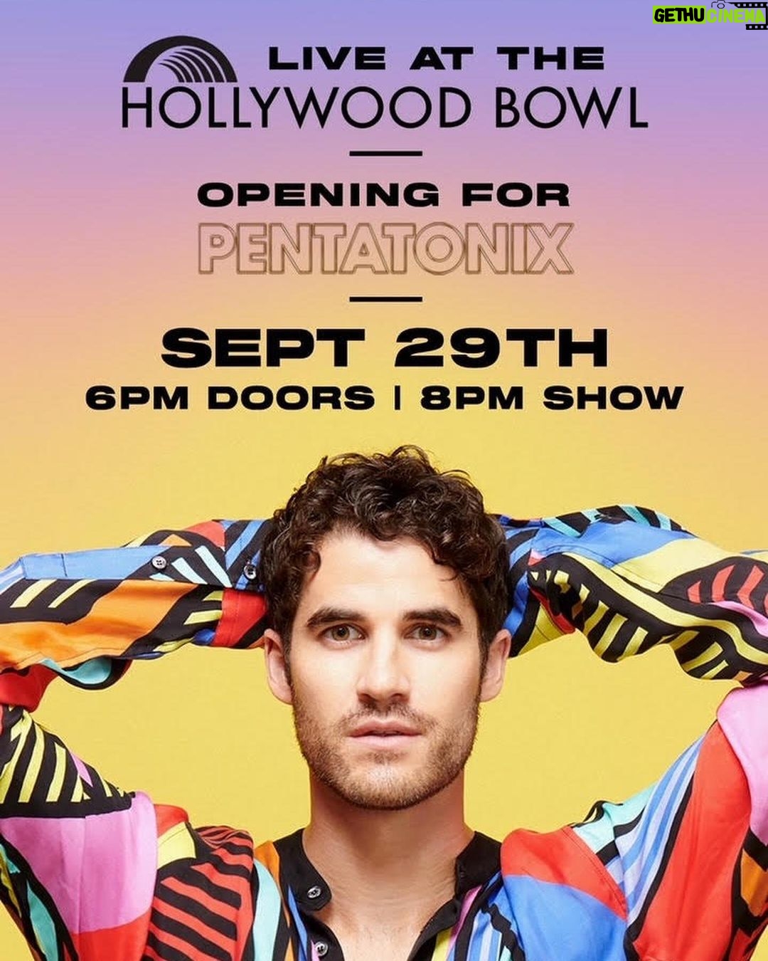Darren Criss Instagram - Thanks @ptxofficial for enlisting me to get the @hollywoodbowl party started this coming Thursday night with a lil’pregame set 8-8:35pm… hope it’s ok that I’m bringing instruments. 🤘😎 https://www.hollywoodbowl.com/events/performances/1769/2022-09-29/pentatonix