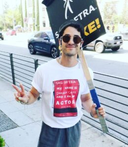 Darren Criss Instagram - Thank you @paper_eight for the great shirts, keepin’ me and @jonomatt #sagaftrastrong #wgastrong #sagaftrastrike #wgastrike 8/14/23 #latergram Warner Brothers Studio