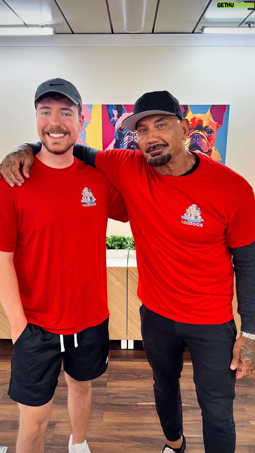 Dave Bautista Instagram - Teamed up with @mrbeast and the boys to help out 100 dogs in need. Check out the link in my bio for the whole episode!