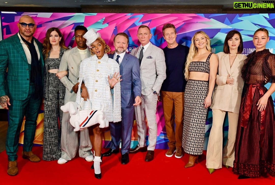 Dave Bautista Instagram - The #GlassOnion : A Knives Out Mystery squad looking sharp at the London Film Festival. Get your popcorn ready for a one week sneak preview at select theaters on November 23rd and then on December 23rd it’s coming to @netflix @knivesout BFI London Film Festival