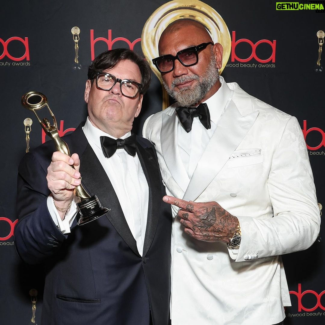 Dave Bautista Instagram - Dave Bautista (โDune 2โ) presented Outstanding Achievement in Makeup to Donald Mowat who met the makeup artist on โSpectre.โ ๐๐๐ @mowatdonald @davebautista #hollywoodbeautyawards Photos by @johnphotography Hollywood