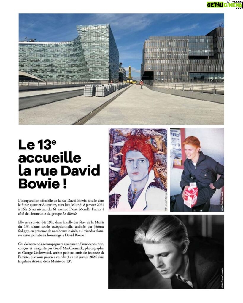 David Bowie Instagram - GOOD LUCK FOR RUE DAVID BOWIE INAUGURATION DAY “Well, how come you only want tomorrow…” We told you about tomorrow’s event in Paris back at the start of December. (03 December 2023: GEORGE AND GEOFF TO UNVEIL RUE DAVID BOWIE PLAQUE) Keep your eye on this page for timings: https://mairie13.paris.fr/pages/le-13e-accueille-la-rue-david-bowie-25858 (Linktree in bio) Good luck to all involved and particular thanks to Jérôme Soligny for keeping us updated. #RueDavidBowie #BowieParis