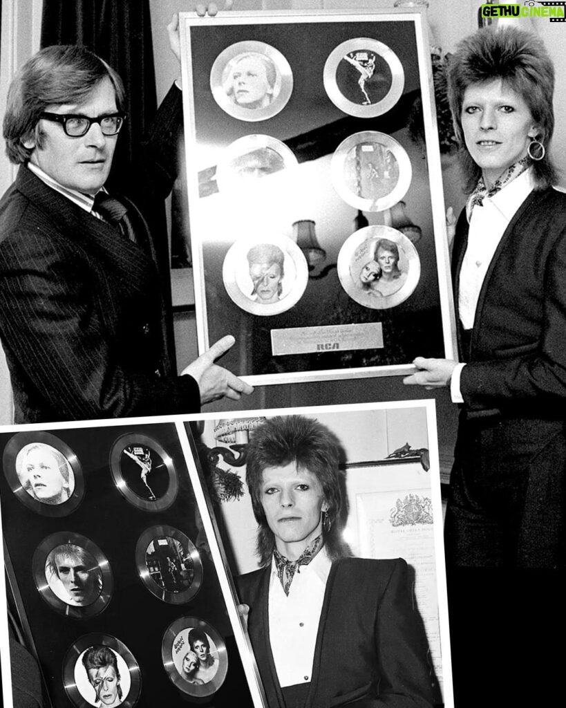 David Bowie Instagram - 1973 BELONGS TO DAVID BOWIE * “A trumpet you can blow, And a lunch at Rules…” ** We close our 50h anniversary celebrations of 1973 today with a look back at New Year’s Eve, 1973. These pictures by Michael Putland were taken at an RCA Records luncheon at the prestigious Rules restaurant in London’s Covent Garden, to mark Bowie’s extraordinary performance on the UK album charts. The plaque in the framed album presentation was inscribed thus: “Awarded to David Bowie for outstanding musical achievements. From your friends at RCA.“ At the New Year's Eve presentation, David apparently rose from the head of a long table in an upstairs room to thank everyone: “I don’t know what to say, I feel like a rock ‘n’ roll star. At least it keeps the kids on the streets. Thanks to everyone who bought or were given the albums.” For more information about Bowie’s 1973 chart performance, see the post from 6th December titled: THANKS FOR NUMBER ONE DAVID. FOOTNOTE: Rules, which claims to be the oldest restaurant in London, was also the venue for the festive photoshoot that put David on the cover of the December 1969 edition of Fabulous 208. * Other years are available when it comes to Bowie’s success, for example, ten years later his chart performances weren’t too shabby either. Indeed, years ending in 3 were generally good for David Bowie. ** Apologies for the appropriation of the lyric from Kooks, which originally reads: “A trumpet you can blow, and a book of rules…” #Bowie1973