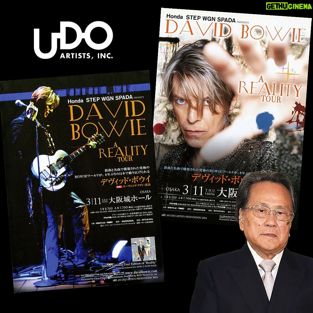 David Bowie Instagram - GOODBYE MR UDO If you were ever lucky enough to catch David Bowie live in Japan, you have Japanese concert promoter Seijiro Udo, aka ‘Mr Udo’, to thank for that. Sad to report that Mr Udo has died at the age of 92 following a long illness. Launching Udo Artists, Inc. in 1967, Udo staged more than 10,000 concerts in Japan in a career spanning over fifty years. Udo promoted Bowie’s Japanese shows right up to and including A Reality Tour in 2004. It’s clear to see from reading other tributes that he was extremely well respected and that this honest, honourable gentleman will be sorely missed. #BowieInJapan