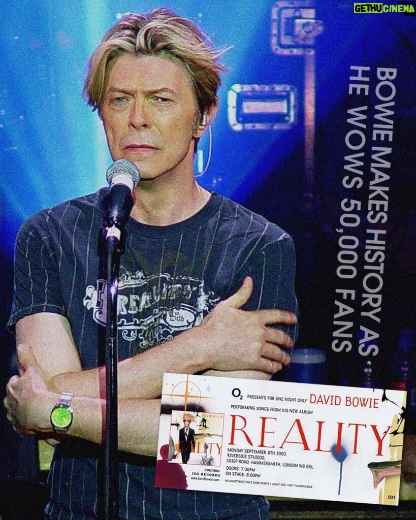 David Bowie Instagram - WHERE WERE YOU ON 8TH SEPTEMBER 2003? “Welcome to Reality...” Next Friday the 8th September sees the 20th anniversary of Bowie’s live Reality album showcase in London and broadcast to cinemas around the globe. Were you at the show at Hammersmith’s Riverside or did you watch it at a cinema? Tell us about it in comments. #RealityAtRiverside