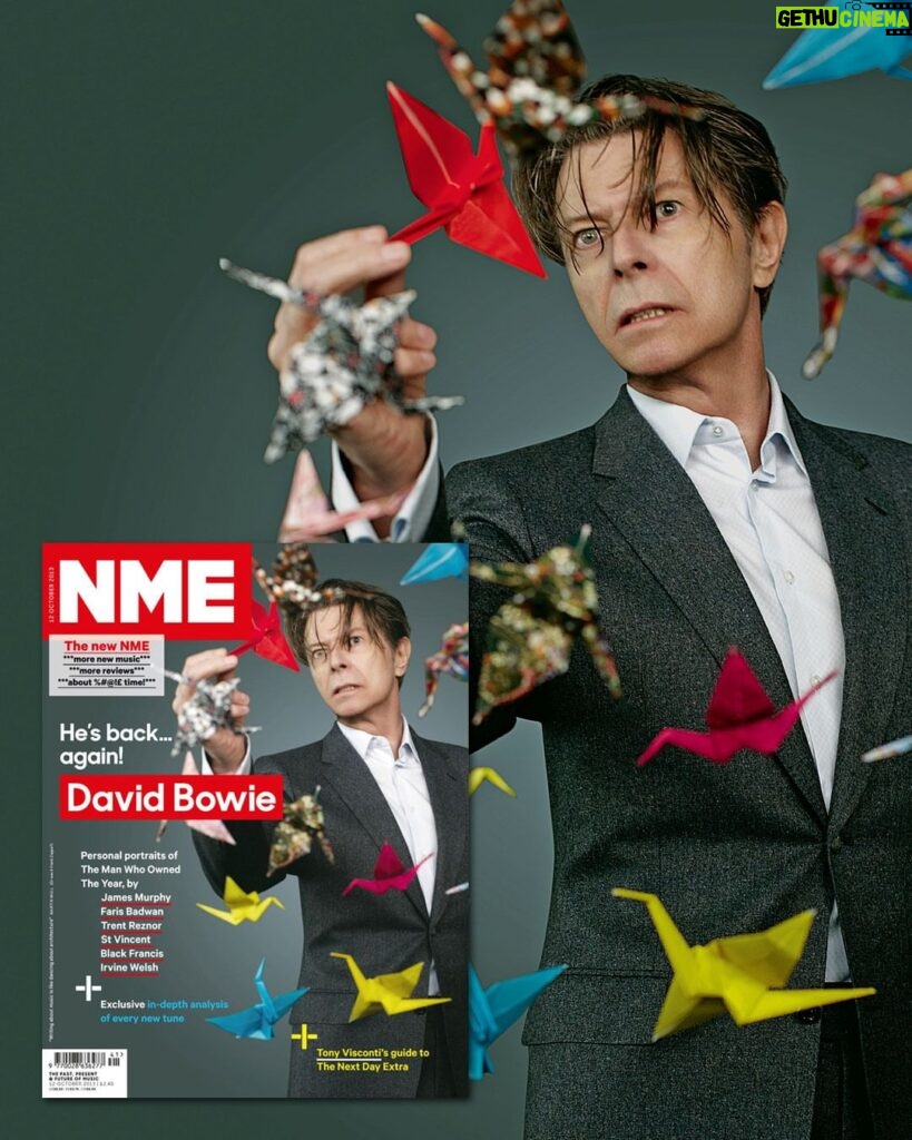 David Bowie Instagram - WHEN NME RELAUNCHED WITH AN EXCLUSIVE BOWIE COVER “Me, I'm fresh on your pages...” Ten years ago this month (12th October, 2013), NME magazine launched a new look with a special Bowie 12-page cover feature. Under the headline: “David Bowie He’s back…again! ” the feature included the following... Personal portraits of The Man Who Owned The Year, by: James Murphy, Faris Badwan, Trent Reznor, St Vincent, Black Francis and Irvine Welsh. The stunning Bowie cover was another NME exclusive taken by Jimmy King. Hat’s off to him for so many great portraits of DB that year. Here’s a bit from NME editor Mike Williams on the new look popular music weekly... “You could call the changes to NME a redesign, but we prefer to think of it as a reinvention. And in the spirit of reinvention, only one artist could grace this week’s cover: David Bowie. David Bowie is the cosmic umbilical cord that connects the past, present and future of music. The new NME aims to be the definitive guide to all the above.” Impressive 60" x 40" billboard posters featuring the Bowie cover barely survived the onslaught from ambitious fans hoping to remove them in one piece. #BowieNME