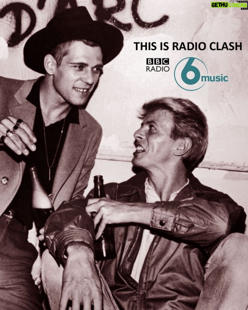 David Bowie Instagram - PRESLEY DOES BOWIE ON THE BBC...OR DOES HE? “Elvis is English...” Ten years ago this week (26th December 2013), listeners to the 6 Music special, This Is Radio Clash, were pleasantly surprised to hear a message from Elvis Presley imitating David Bowie...or was it the other way around? Make up your own mind here: https://www.bbc.co.uk/sounds/play/p01nxvg7 (Linktree in bio) For those of you that can't access the BBC, here’s the text of the message to be read in a pretty convincing Elvis drawl: “Hello everybody, this is David Bowie making a telephone call from the US of A. At this time of the year, I can’t help but remember my British-ness and all the jolly British folk, so here’s to you and have yourselves a Merry little Christmas and a Happy New Year. Thank you very much.” To complete the effect, one should perform the impersonation of Bowie’s take on Elvis over Johann Strauss Sr’s Radetzky March, Op. 228 on an Apple Mac so that the distinctive Mac volume control quack sound is audible on fade out. David Bowie is pictured here with Paul Simonon of The Clash backstage at New York's Shea Stadium when the band opened for The Who on October 12th, 1982. The second image is Philip Castle’s rough for the Bowie/Elvis cover of the BBC Radio 1 1973 magazine, The Story Of Pop. Regular readers of this page will know well Castle’s work on Aladdin Sane. #BowieElvis
