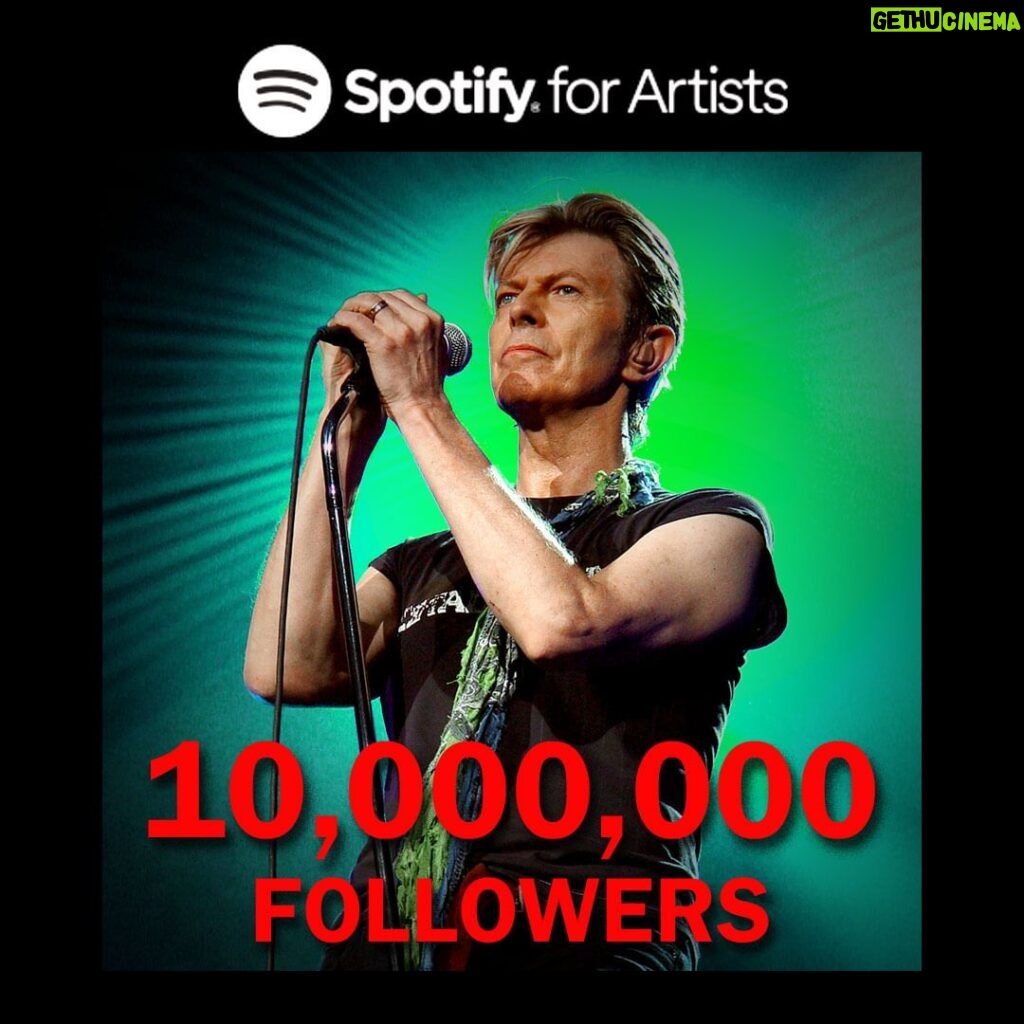 David Bowie Instagram - THANK YOU SPOTIFY FOLLOWERS “While tens of millions found me in demand…” Wow! We’ve just reached 10 million followers of the David Bowie Official Spotify page. https://spoti.fi/46FMreD (Linktree in bio) Many thanks to every single one of you. #BowieSpotify