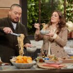 David Chang Instagram – Always so much fun on the @thedrewbarrymoreshow…made a vegetable stir-fry and the chili crunch carbonara with @momofukugoods air dried noodles 

🙏 @drewbarrymore