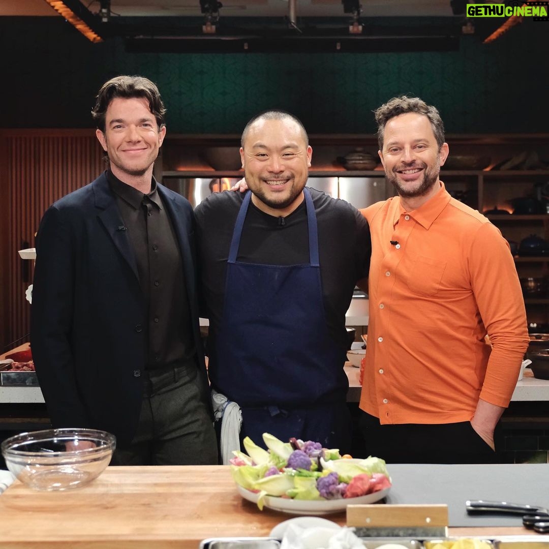 David Chang Instagram - This week’s meal: an especially beautiful MSG-sprayed crudités plate with ranch, over-fried hot chips (still < french fries according to the group), East Village throwbacks courtesy of AI, and cheesy burger dips. Let us know what your favorite moment from the episode was in the comments below! Did you miss the #DinnerTimeLive Burger Party with @davidchang, @nickkroll and @johnmulaney? You can stream it NOW on @netflix!