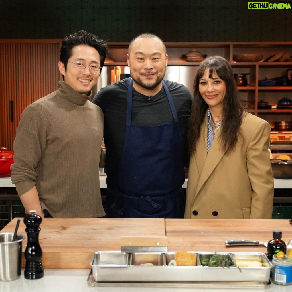 David Chang Instagram - Last night’s menu: pressed chicken with the crispiest skin, Parisian gnocchi worth marrying, the greatest dessert on earth, and, according to @rashidajones’ count, at least 10 other things.  Missed last night’s live dinner with @steveyeun and Rashida? The episode is now streaming on Netflix. #dinnertimelive