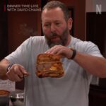 David Chang Instagram - This week’s #DinnerTimeLive with @davidchang had so many layers. Did anyone count how many layers there were in the Timparmo? Was it 30? Wait… that’s how many meatballs Bill Simmons eats in a month (approximately). We’ll get back to you on the exact math later. If you missed the #DavidCooksItalian episode featuring guests @bertkreischer & @billsimmons–it’s streaming NOW on @netflix!