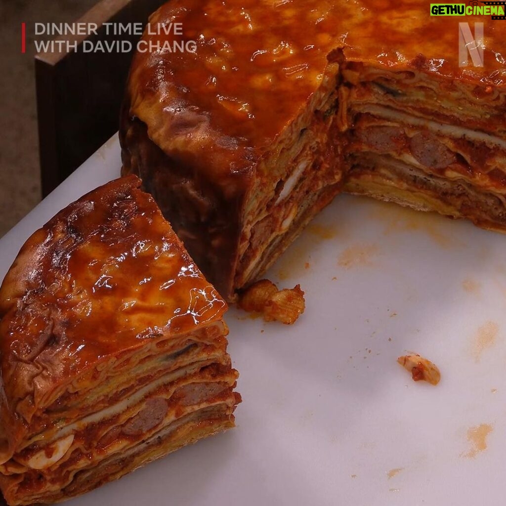 David Chang Instagram - This week’s #DinnerTimeLive with @davidchang had so many layers. Did anyone count how many layers there were in the Timparmo? Was it 30? Wait… that’s how many meatballs Bill Simmons eats in a month (approximately). We’ll get back to you on the exact math later. If you missed the #DavidCooksItalian episode featuring guests @bertkreischer & @billsimmons–it’s streaming NOW on @netflix!