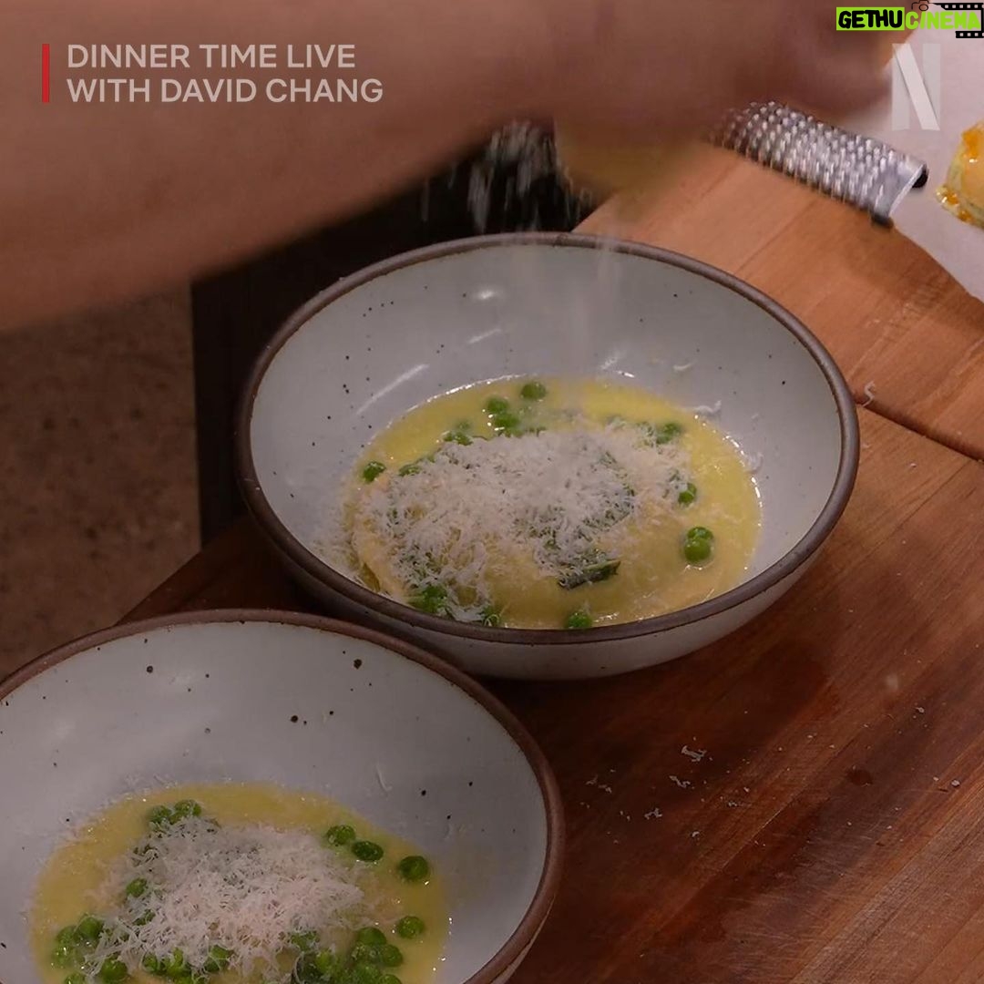 David Chang Instagram - This week’s #DinnerTimeLive with @davidchang had so many layers. Did anyone count how many layers there were in the Timparmo? Was it 30? Wait… that’s how many meatballs Bill Simmons eats in a month (approximately). We’ll get back to you on the exact math later. If you missed the #DavidCooksItalian episode featuring guests @bertkreischer & @billsimmons–it’s streaming NOW on @netflix!