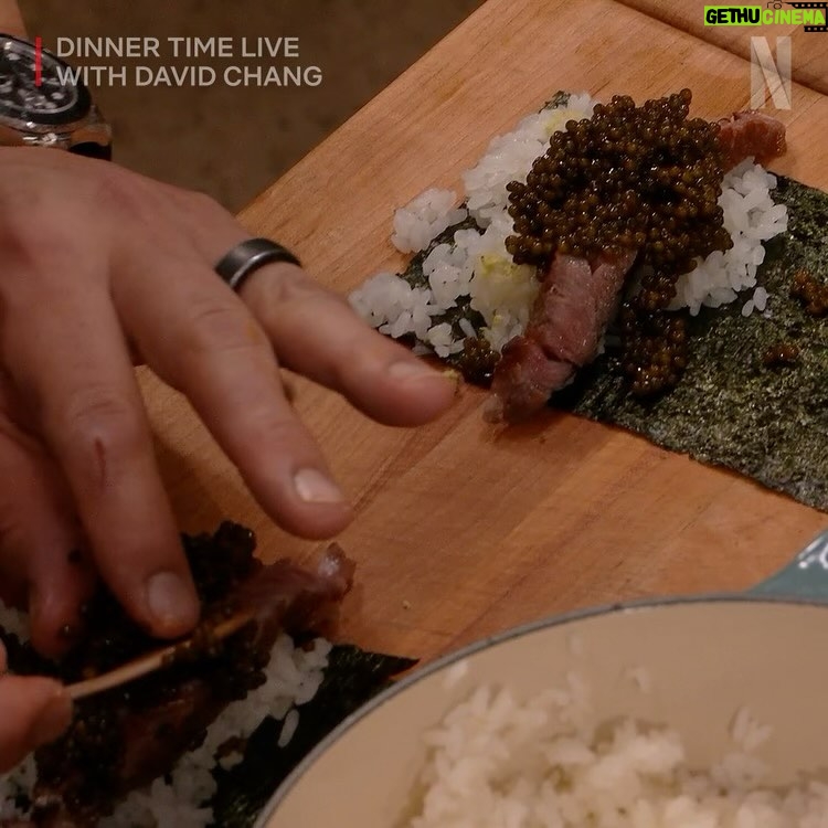 David Chang Instagram - Last night on @dinnertimelive was wild! Big shout-out to @sethrogen and @ikebarinholtz for bringing the laughs and seriously impressive eating skills. No caviar was wasted in the filming of last nights episode. We won’t cook like that very often! Thanks uncle Ted! Every week we’re trying to push ourselves, trying new things, making new mistakes and shifting gears. Cooking live with —no script, no second chances, no commercial breaks…while hosting guests and talking and keeping time. It’s much harder than it looks. It feels like we’re opening a new restaurant with a new menu every Tuesday at the row DTLA. Grateful for Netflix giving me this platform. I’m on the stoves prepping and cooking solo, but the real magic is the team making it all come together off-camera 🙏 Missed the live show? Catch up on all the episodes now on @netflix. #dinnertimelive ROW DTLA