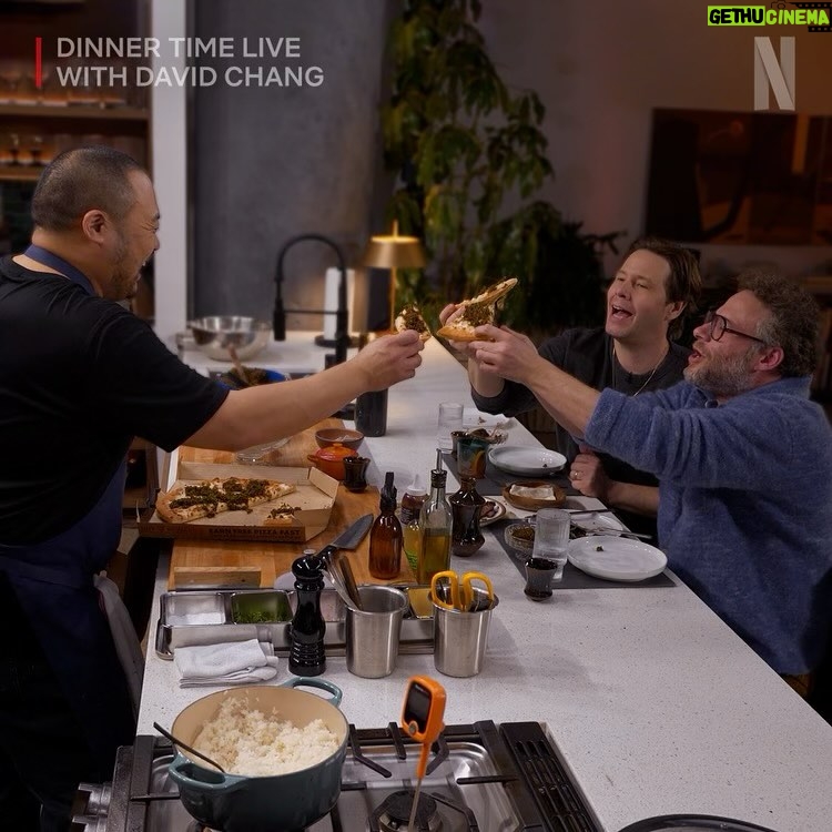David Chang Instagram - Last night on @dinnertimelive was wild! Big shout-out to @sethrogen and @ikebarinholtz for bringing the laughs and seriously impressive eating skills. No caviar was wasted in the filming of last nights episode. We won’t cook like that very often! Thanks uncle Ted! Every week we’re trying to push ourselves, trying new things, making new mistakes and shifting gears. Cooking live with —no script, no second chances, no commercial breaks…while hosting guests and talking and keeping time. It’s much harder than it looks. It feels like we’re opening a new restaurant with a new menu every Tuesday at the row DTLA. Grateful for Netflix giving me this platform. I’m on the stoves prepping and cooking solo, but the real magic is the team making it all come together off-camera 🙏 Missed the live show? Catch up on all the episodes now on @netflix. #dinnertimelive ROW DTLA