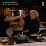 David Chang Instagram - SPOILER ALERT: This week's Surf and Turf meal was full of surprises! A hay fire, instant pickles, a brussels sprouts menu swap, a kitchen assist from @fortunefeimster, and a homemade pound cake from @terrycrews! What was your favorite moment from this episode? Let us know in the comments below! #DinnerTimeLive with @davidchang is streaming NOW on @netflix!