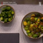 David Chang Instagram - SPOILER ALERT: This week's Surf and Turf meal was full of surprises! A hay fire, instant pickles, a brussels sprouts menu swap, a kitchen assist from @fortunefeimster, and a homemade pound cake from @terrycrews! What was your favorite moment from this episode? Let us know in the comments below! #DinnerTimeLive with @davidchang is streaming NOW on @netflix!