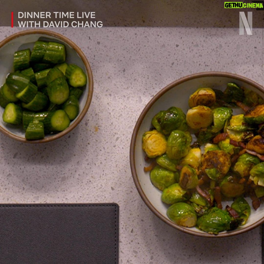David Chang Instagram - SPOILER ALERT: This week's Surf and Turf meal was full of surprises! A hay fire, instant pickles, a brussels sprouts menu swap, a kitchen assist from @fortunefeimster, and a homemade pound cake from @terrycrews! What was your favorite moment from this episode? Let us know in the comments below! #DinnerTimeLive with @davidchang is streaming NOW on @netflix!
