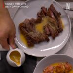 David Chang Instagram - SPOILER ALERT: This week's Surf and Turf meal was full of surprises! A hay fire, instant pickles, a brussels sprouts menu swap, a kitchen assist from @fortunefeimster, and a homemade pound cake from @terrycrews! What was your favorite moment from this episode? Let us know in the comments below! #DinnerTimeLive with @davidchang is streaming NOW on @netflix!