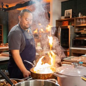 David Chang Instagram - Last night’s menu: pressed chicken with the crispiest skin, Parisian gnocchi worth marrying, the greatest dessert on earth, and, according to @rashidajones’ count, at least 10 other things. 

Missed last night’s live dinner with @steveyeun and Rashida? The episode is now streaming on Netflix.

#dinnertimelive