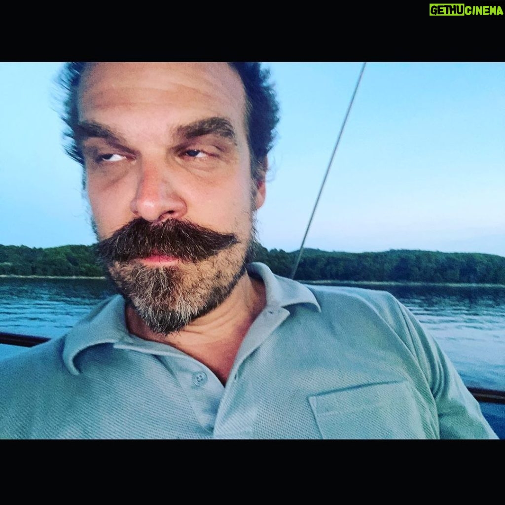 David Harbour Instagram - I’m on a boat. This magical moment captured by the Diane Arbus of 8 year olds. #tbt #moustachewax