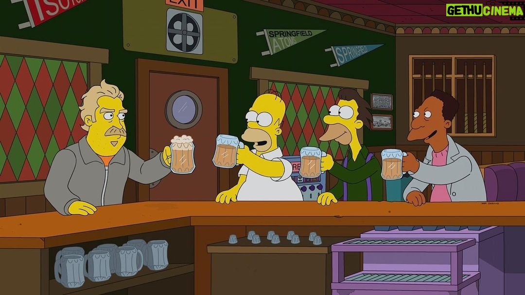 David Harbour Instagram - Beer and karaoke with Homer. Yes. Simpson’s premiere tonight with yours truly as Burn’s robotic working mans alter ego.