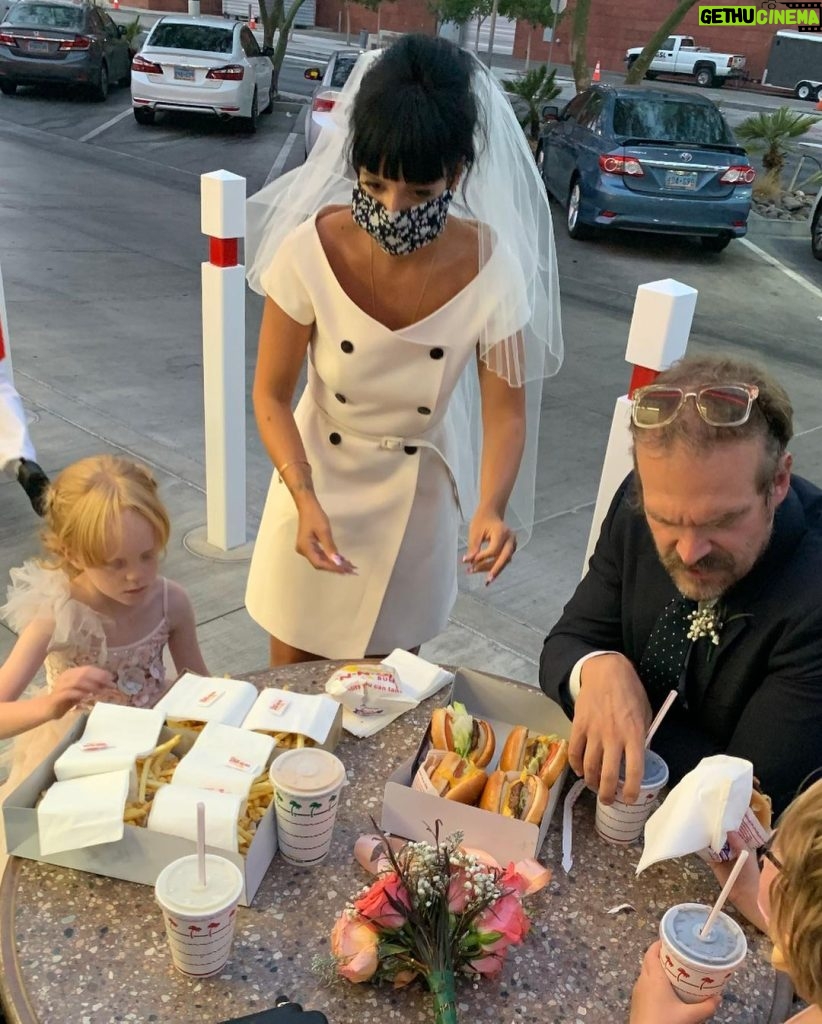 David Harbour Instagram - In a wedding officiated by the king himself, the people’s princess wed her devoted, low born, but kind credit card holder in a beautiful ceremony lit by the ashen skies courtesy of a burning state miles away in the midst of a global pandemic. Refreshments were served at a small reception following.