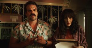 David Harbour Instagram - Welcome back to the 80s, kiddos. Trailer’s up. #parenting #jopper #fashion #moustache #wallpapergoals #rubberbandweaponry