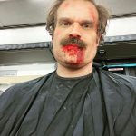David Harbour Instagram - At the end of s3 I told those Duffer bros that we should shoot the flashbacks post ‘death’ cause I was going to lose the weight and there’d be continuity issues. But they hadn’t been written yet. Luckily, we had the miraculous @barriegower come in and give me the ‘fuller hopper’ face. I hate prosthetics, but Barry/team made it as painless as possible. The results speak for themselves. Shoutout to @amylforsythe as well who has been our makeup dept head since s1, for augmenting, overseeing and being all around generous with the process. And the talented hair chief @sarahhindsgaul who sat down with our gulag ‘barber’ and tested and tested and made sure we could shave my real hair cleanly and theatrically efficiently to catch on camera. We only had one shot at it🙀