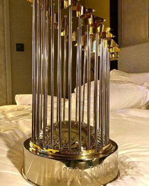 David Ortiz Instagram - I have to say that looking at this 2004 WS trophy made me reflect back on a city that was left behind for 86 years at the time. Now that I’m in my hotel room all alone with it, I finally for the first time get to really enjoy it as my date! Salute NEW ENGLAND @redsox #last34#gosox