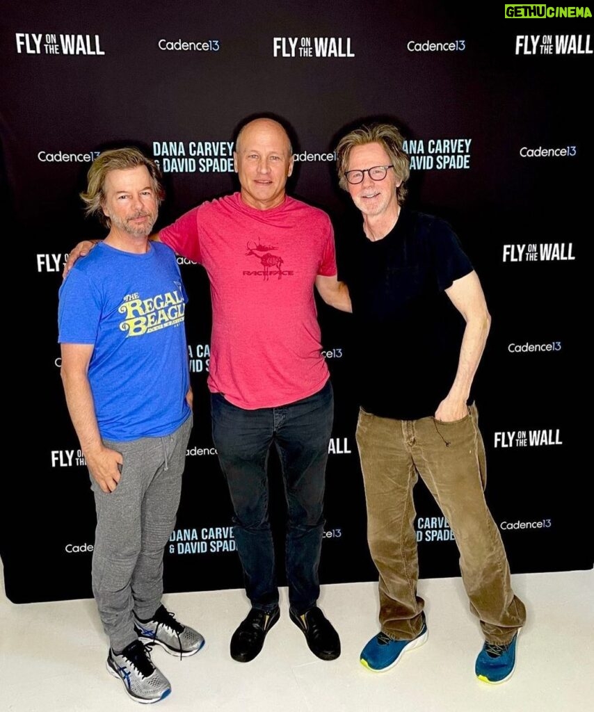 David Spade Instagram - We have good ol @realmikejudge on today. We talk beavis and having an office at #snl and the necklace he gave me that disappeared. Great dude. Up now. #flyonthewall