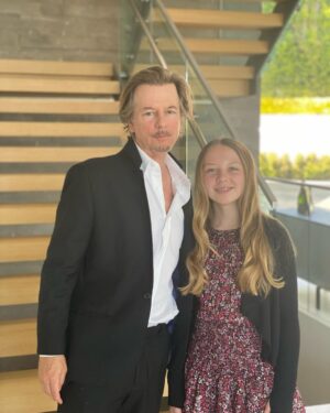 David Spade Instagram - Harper crushing it before our friends bat mitzvah rager.  My shirt got a bit john travolta in all the chaos. 🥳🕺