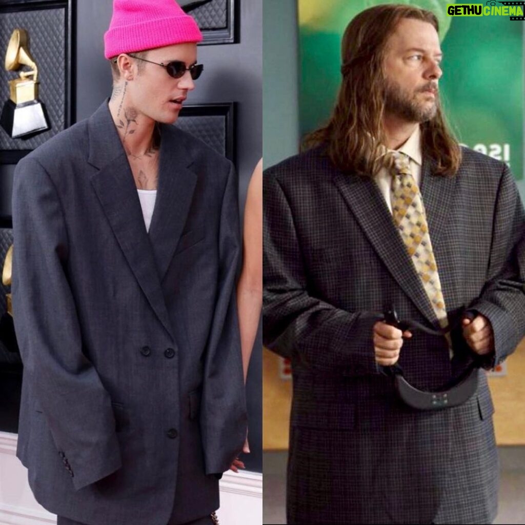 David Spade Instagram - Are we remaking Twins? Who wore it better, the beebs or spade in father of the year? (all votes for justin will be disqualified) #Grammybits @justinbieber