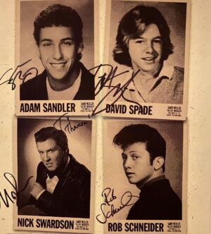 David Spade Instagram - Happy late birthday to the guy that crushed it in the wrong missy and benchwarmers and this comedy tour. Very funny but im spacing his name.  Forgettable dude. Also hes kind of dumb. HAAAAPPPPP….🎂 🎈  @realnickswardson. #shilo. #guyblow