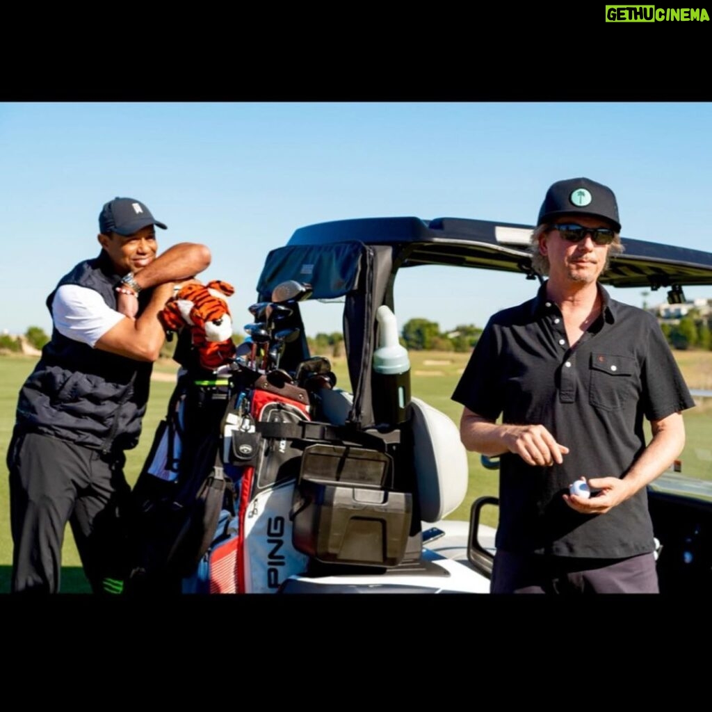 David Spade Instagram - Guys the golf thing is here! Ever since Benchwarmers you’ve known I am an ath- a -lete. Check out the proof. Me and @tigerwoods Now the pupil has become the teacher. Link to watch in Bio!