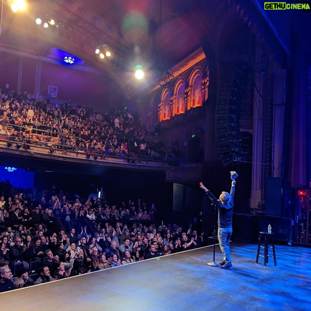 David Spade Instagram - Thanks for the lovely ppl of San Francisco ( pictured) and reno for dealing with my voice problem. Landed in sf and voicebox blew a tweeter. Maybe the weather but didnt want to cancel so we did it. Couldnt hit the hi notes on the titanic theme but overall shows were really fun. Check DavidSpade.com , ill be whispering in a city near you