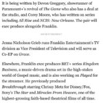 DeVon Franklin Instagram - When the strikes hit and my deal was suspended, I thought that may have been the end of my tv production company. However we sometimes think God is putting a period in our careers where He’s actually putting a comma! I’m beyond excited and grateful to announce my TV deal with @cbstvstudios has been extended! So grateful is to extend my relationship with the CBS family. Underneath my deal extension, I’ll be producing a New Faith-Based Detective Drama called GRACE for @cbstv GRACE is being written by the talented brothers, @devon_greggory and Corey Moore. GRACE follows a true-blue detective known for his brash, cynical style and a passionate, community-focused pastor who wears her heart on her sleeve reluctantly partner to solve complex crimes as they debate their divergent beliefs while attempting to ignore their growing chemistry.  Let’s go!!!! #cbs #tv #grace #Faith #FranklinEntertainment