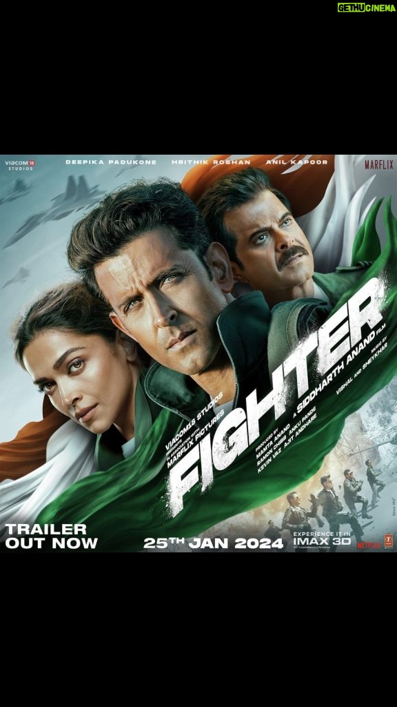 Deepika Padukone Instagram - #FighterTrailer Out Now! #FighterOn25thJanuary releasing worldwide.Experience #Fighter on the big screen in IMAX 3D. @S1danand @hrithikroshan @anilskapoor @marflix_pictures @viacom18studios