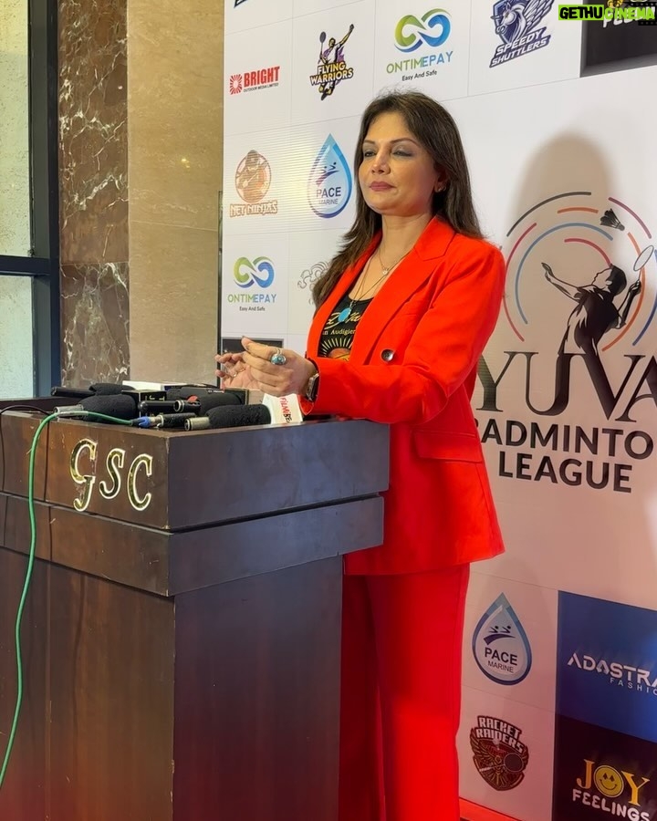 Deepshikha Nagpal Instagram - Launch of Yuva badminton league. Proud to announce me as an owner of “super smasher “. Thank you for believing in me and trusting me god has been kind❤️❤️❤️ love you @anuanita.sharma @rinarsingh28 for supporting me. Cheers. . . . #happiness💕 #blessed. @yuvabadmintonleague