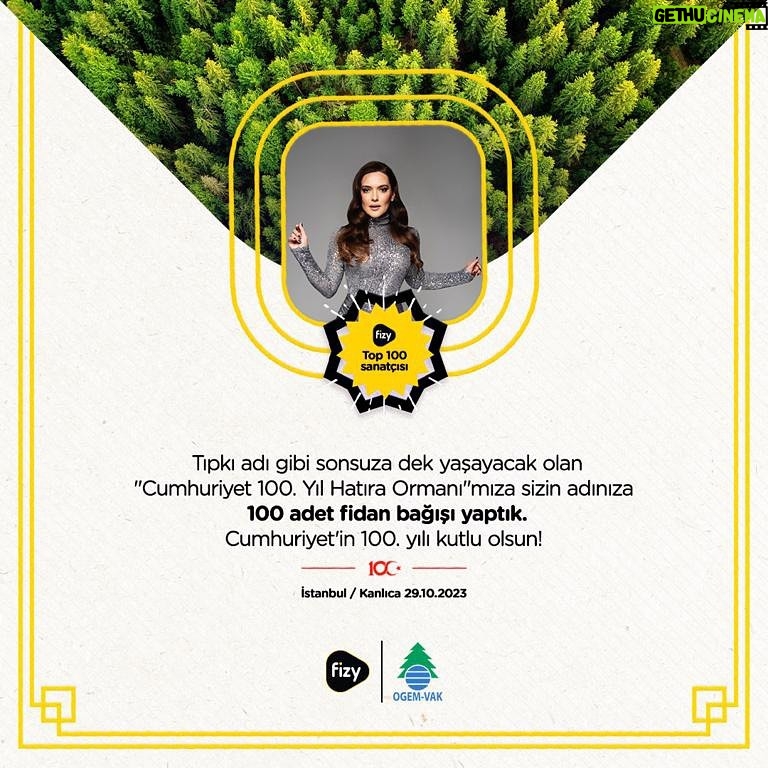 Demet Akalın Instagram - Fizy Cumhuriyet’in 100. Yılına özel top 100 listesindeki sanatçılar için her bir sanatçı adına 100’er adet fidan bağışı yaparak İstanbul Kanlıca’da 10.000 ağaçlık Fizy 100. yıl “Cumhuriyet” Hatıra ormanı yapmışlar 🌷🌷🌷1. Sırada olmak ve bu güzel eylem bizi mutlu etti teşekkürler💓🌸🇹🇷 Fizy Tüm Zamanlar Top 100” listesi 💖🥰 @fizyofficial