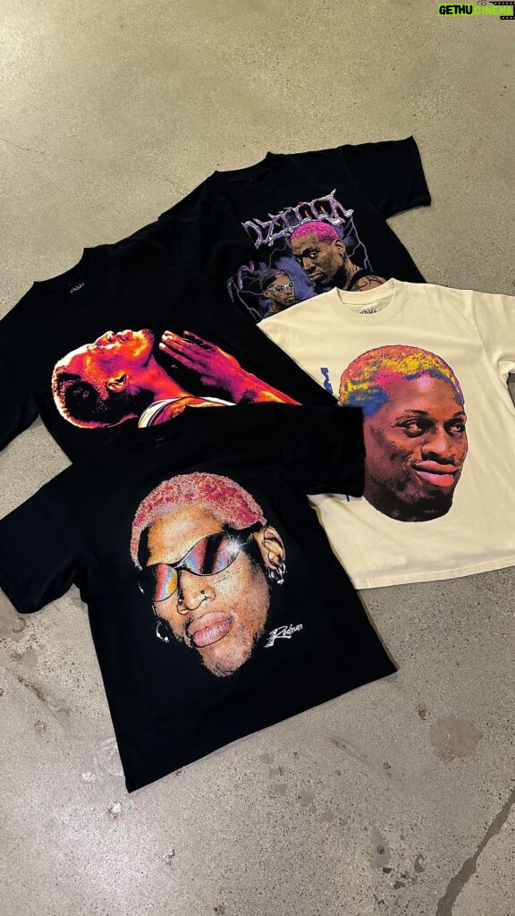Dennis Rodman Instagram - Our highly anticipated collection of new OFFICIAL Dennis Rodman merch OUT NOW!!! 🏀🏆 - Limited Quantities - 7.5 OZ Heavyweight Tee - Full Color Screen-Printed Graphic - Boxy Fit - Thick Collar - Vintage aesthetic - Ships within 48 hours of ordering