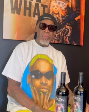 Dennis Rodman Instagram - What up👋what up Check out my new Premium Wine 🍷 @rebelbyrodman READY FOR PREORDER NOW!! Sorry guys it’s going fast Try it out 🍷🍷🍷