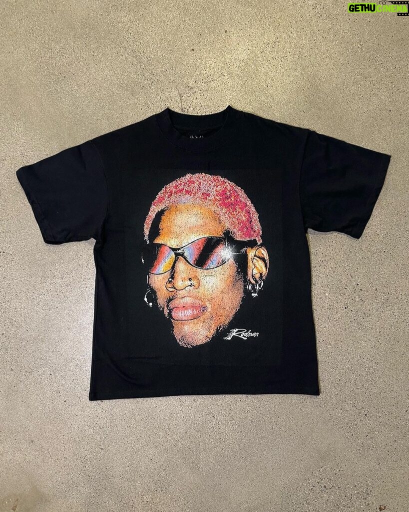 Dennis Rodman Instagram - ARE YOU READY? 🚦🏁 RODMAN APPAREL OUT NOW! LINK IN BIO! - Limited Quantities - 7.5 OZ Heavyweight Tee - Full Color Screen-Printed Graphic - Boxy Fit - Thick Collar - Vintage aesthetic - Ships within 48 hours of ordering