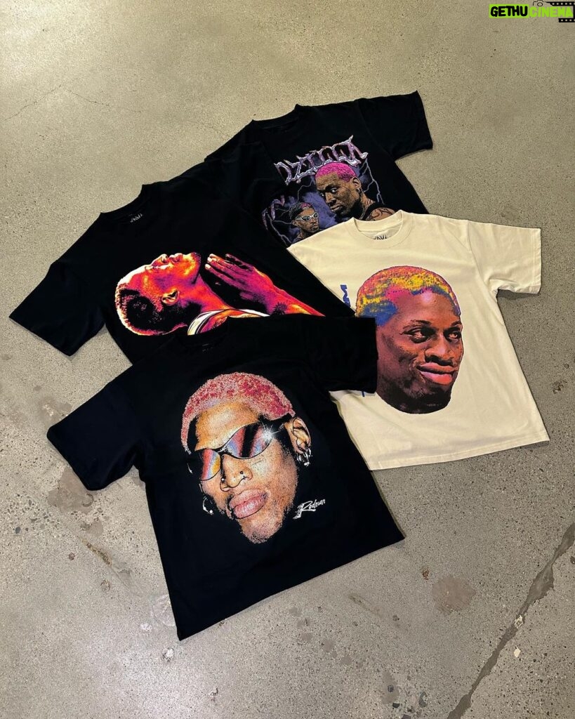 Dennis Rodman Instagram - ARE YOU READY? 🚦🏁 RODMAN APPAREL OUT NOW! LINK IN BIO! - Limited Quantities - 7.5 OZ Heavyweight Tee - Full Color Screen-Printed Graphic - Boxy Fit - Thick Collar - Vintage aesthetic - Ships within 48 hours of ordering