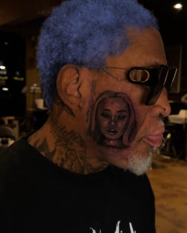 Dennis Rodman Instagram - Looking Good Yes Sirrr👍🏾Touched it up WHY NOT 🙀🤷🏾‍♂️ #facetattoo