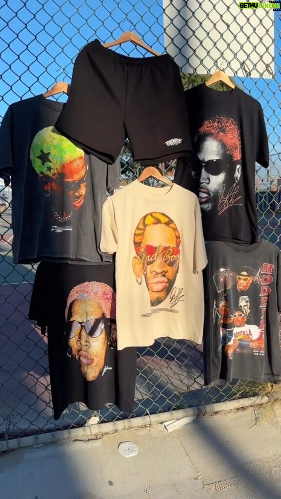 Dennis Rodman Instagram - Our Summer court collection is OUT NOW!!! 🏀🌴 SUPER LIMITED QUANTITIES! - 14 Oz Heavyweight Shorts - 7.5 OZ Heavyweight Tees - Full Color Screen-Printed Graphics - Oversized Fit - Thick Collar - Vintage aesthetic - Super Limited Quantities - Two of our previous Best Sellers