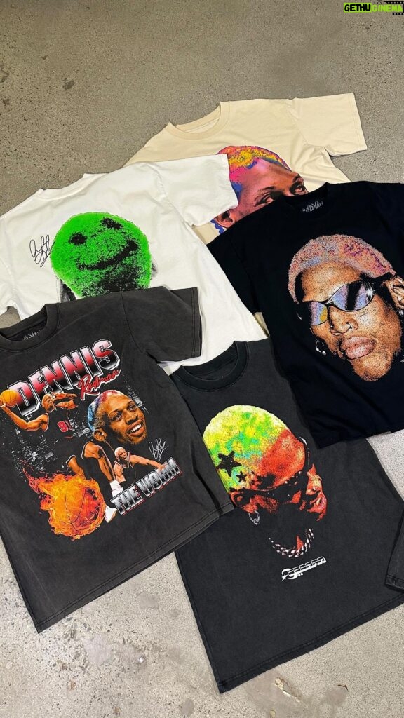 Dennis Rodman Instagram - New Dennis Rodman’s brand collection is OUT NOW!!! 🏀🏁 SUPER LIMITED QUANTITIES! - 7.5 OZ Heavyweight Tees - Full Color Screen-Printed Graphics - Oversized Fit - Thick Collar - Vintage aesthetic - Super Limited Quantities - Two of our previous Best Sellers